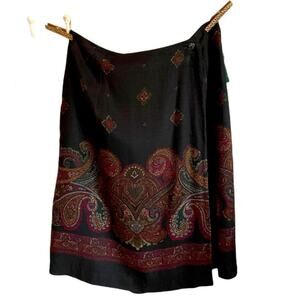 Hunt Club Black Paisley lined Wrap Skirt size 8 NEW